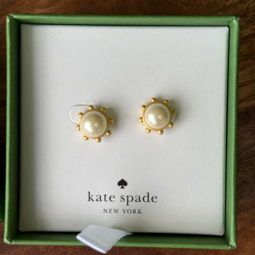 Kate Spade New York Imitation Pearl Gold Tone CZ 'Flying Colors' Stud Earrings